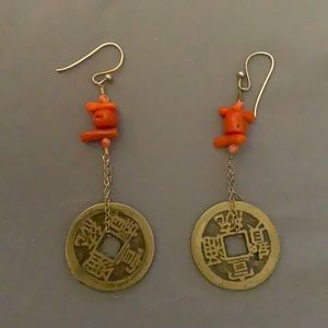 Beautiful brass and coral earrings